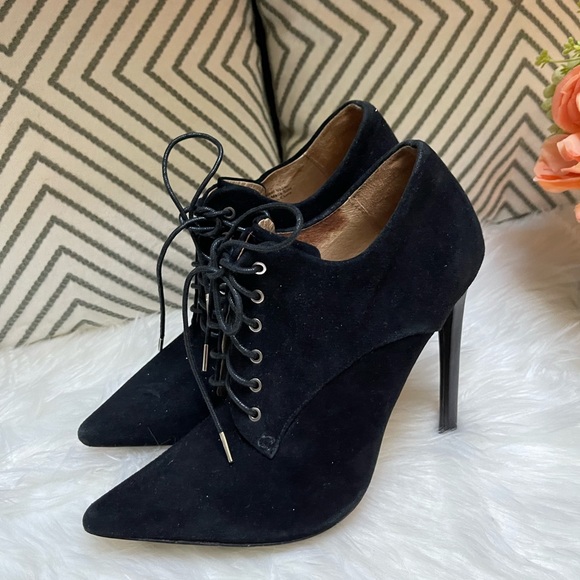L.A.M.B Isabella Black Suede Leather Stiletto Booties - Picture 13 of 14